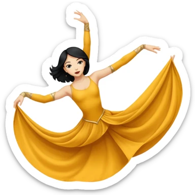 Emoji de una mujer pelinegra blanca bailarina de danza aerea haciendo figuras en la tela en el aire  sticker