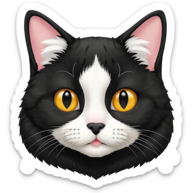 A tuxedo cat, top half body, a black mark near his mouth under the nose sticker