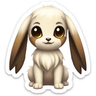 Kawaii Pale Shiny Eevee with dark brown long emo hair covering her eyes Full Body sticker