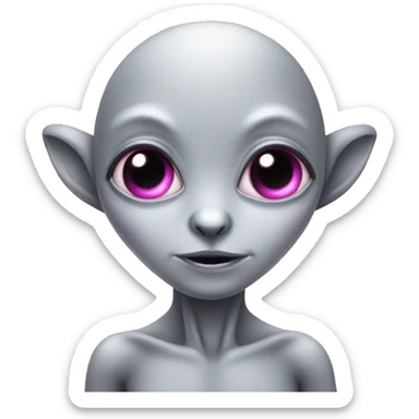 Cute grey alien with eyelashes and pink bow sticker