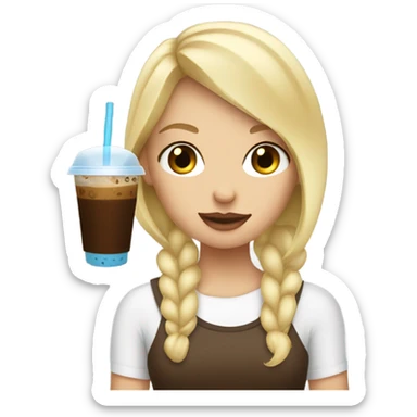 Blonde girl addicted to iced coffee sticker