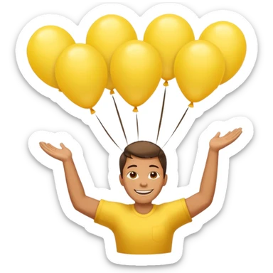 человек зацепился о шарики желтого цвета и летит вверх sticker