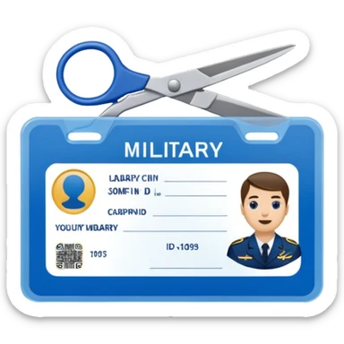Scissors cutting military ID card in the middle front view sticker