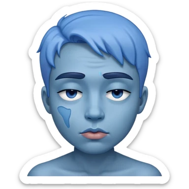 blue face, raised eyebrow, half-closed eyes, and slightly puckered lips sticker