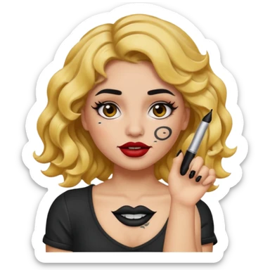 I want to create a female emoji with wavy hair and arm tattoo with her nose pierced and black lip stick sticker