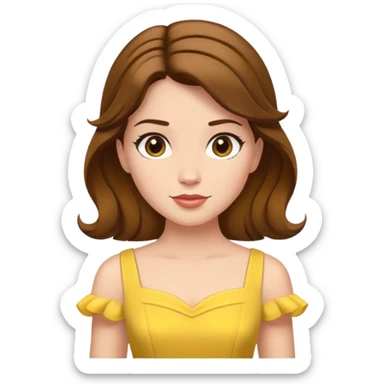 minimal Belle princess with yellow dress and brown hair, extremely simple sticker