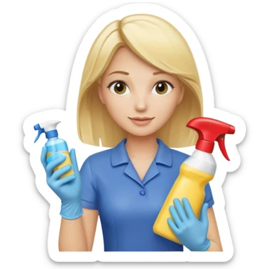 Uma mulher loura fazendo limpeza ou com produtos de limpeza sticker