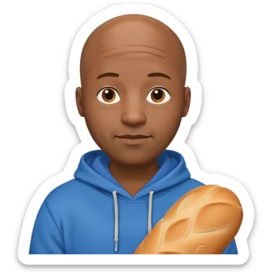 Bald black guy 40 years old with blue hoodie and and bread emoji sticker