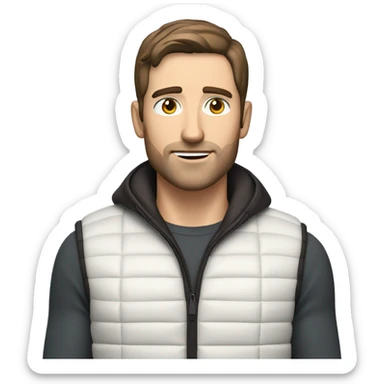 a white man with chocolate brown hair and stubble in a sport gilet  sticker