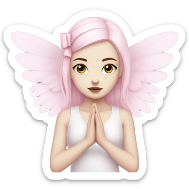 cute white goth girl meditating wearing pale pink, pale pink bow, pale pink wings sticker