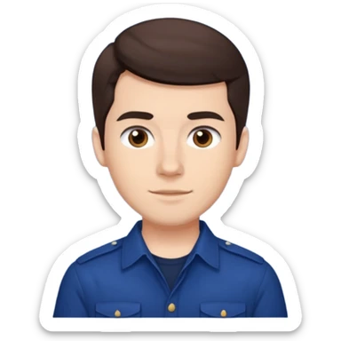 Jay from Kubz Scouts, YouTuber with dark brown hair, navy blue shirt sticker