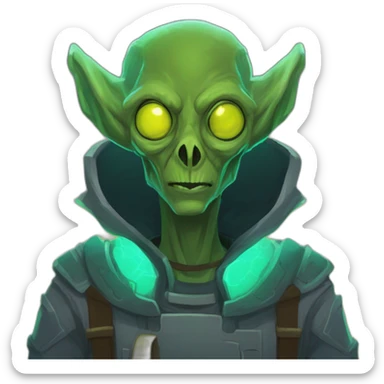 alien shop keeper scifi roguelike rpg style inspired by slay the spire digital art sticker