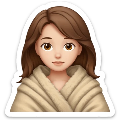 brown haired girl wrapped up in fluffy beige blanket sticker