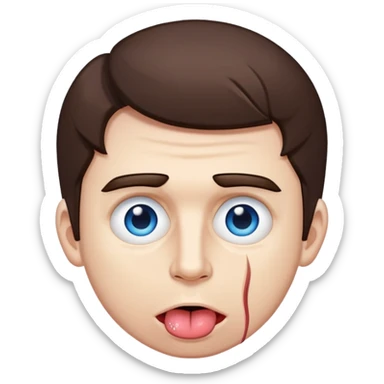 Man with tongue out like rin from blue lock. Bulging veins under blue eyes with dark brown hair. Text above head saying I am an egoist sticker