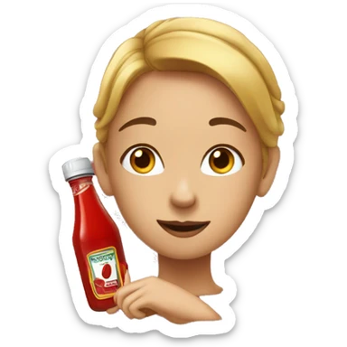 a bottle of ketchup with a girl face sticker