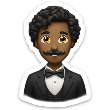young black man with a bow tie and a moustache and shirt hair sticker