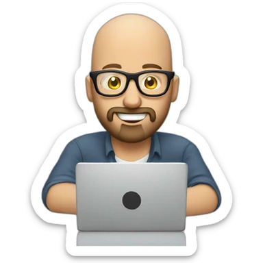 bald man with cool glasses and beard typing on computer - having fun! sticker