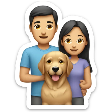 asian family with two young children and a  Retriever dog  sticker