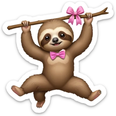 cute swinging Sloth on stick, pink bow tie sticker