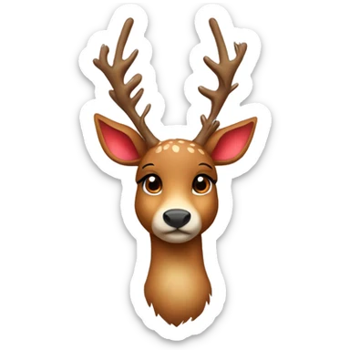 Create a cute deer emoji with soft brown fur, big kind eyes and horns. A red Christmas hat or a wreath of fir branches can be on the head to create a festive image sticker