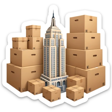 Empire State Building surrounded by shipping boxes sticker