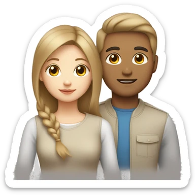 white light brown hair girl with an asian guy sticker