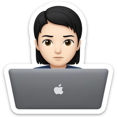 A marketer with a black macbook with black hair sticker