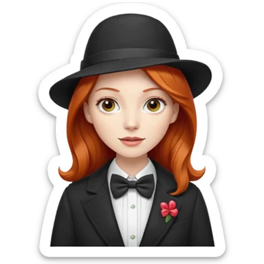 Bow Ties, Coats, and hat, lady, modern, red head sticker