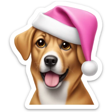 Dog wearing pink Santa hat sticker