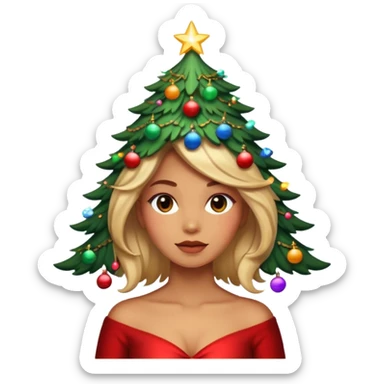 a woman whose hair is a Christmas tree sticker
