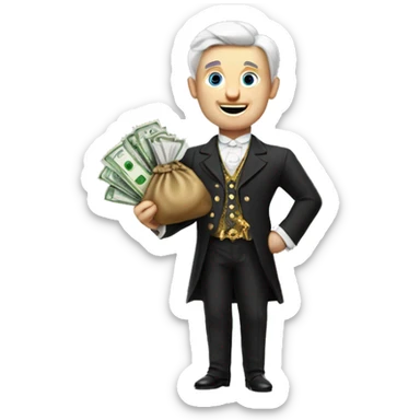 white aristocrat with money bag in his hands sticker