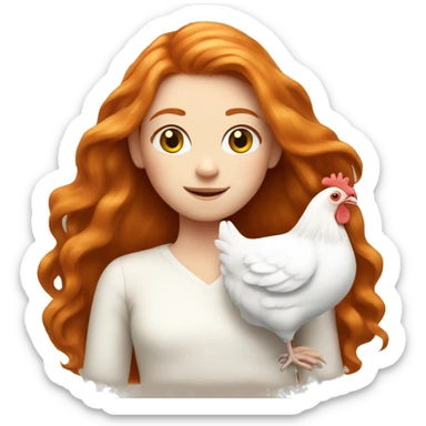 Ginger girl with Long hair and a white hen inside her Arms  sticker
