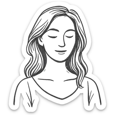 tasteful portrait of a brunette woman, hand-drawn look, black and white, elegant sticker