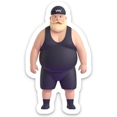 White skin fat guy with black durag, beard and mustache in wrestling singlet sticker