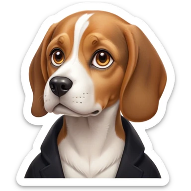 Cinematic Noble Beagle Portrait Emoji, Poised and regal, with a compact, sturdy build and a well-groomed coat of white, brown, and black, deep-set soulful hazel eyes, Simplified yet sharp and sophisticated features, highly detailed, glowing with a soft, dignified glow, high shine, intelligent and loyal, stylized with an air of strength, focused and attentive, soft glowing outline, capturing the essence of a watchful and confident companion, so majestic it feels as though it could step out of the screen with effortless authority! sticker