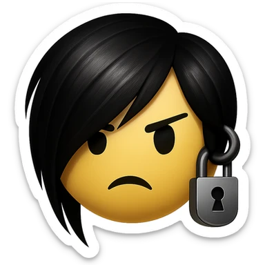 emo emoji, black and silver lock, mysterious and modern, no background sticker