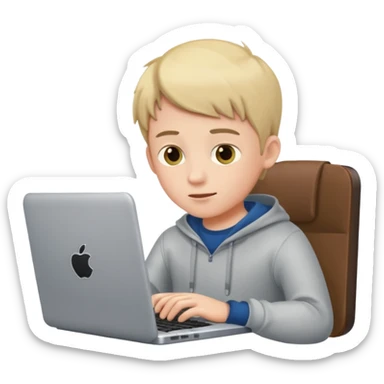 boy typing on a laptop sticker