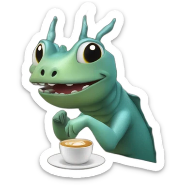 Un cangrejo en paracaídas tomando café sticker