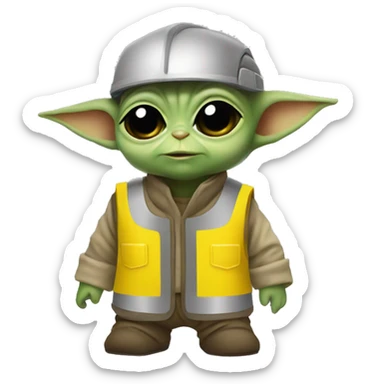 Baby Yoda in yellow construction helmet and vest sticker