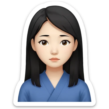 Korean woman, East Asian features,
female human face avatar, headshot,
slightly uncomfortable expression,
subtle frown, tired eyes,
sensitive and delicate mood,
neutral face, minimal expression,
simple black hair,
clean background,long hair
professional, minimal style sticker