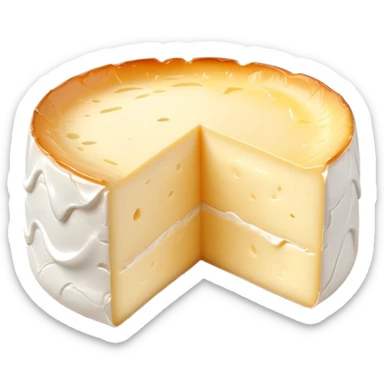 cinematic-realistic-brie-cheese-emoji,-featuring-a-creamy gooey center,-soft-ripened-cheese-with-a-delicate white rind-rendered-with-lifelike-detail-and-inviting,-natural-lightingwith a slide showing the gooey center sticker