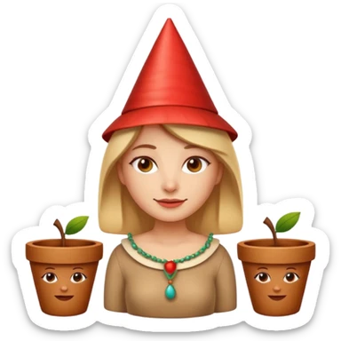 cartoon Apple iOS emoji style woman, pastel colors, Chilean wooden kitchen background, clay pots, warm light, detailed and clean vector art sticker