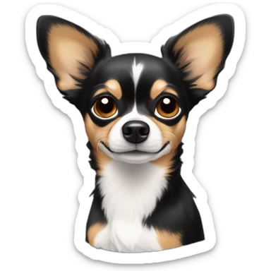 Black tan papillon Chihuahua dog with some white markings on snout and chest sticker