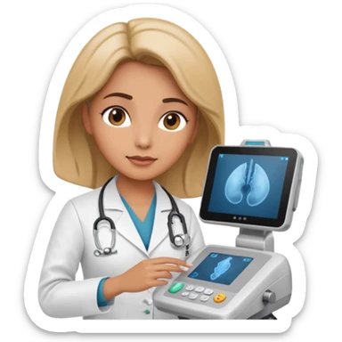 female doctor working an ultrasound machine sticker