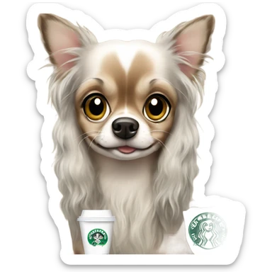 merle chihuahua long hair drinking Starbucks  sticker