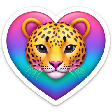 A colorful rainbow-gradients-neon-colored wild realistic leopard-printed-patterned BIG heart sticker