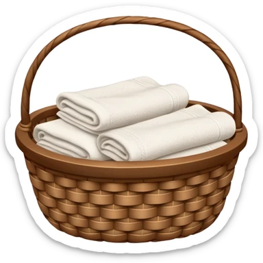 A woven Brown basket with fresh washed linen, white towels  sticker