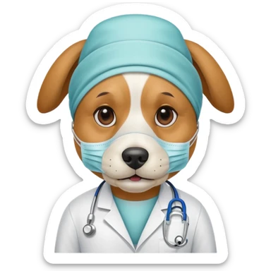doctor dog wearing medical mask sticker