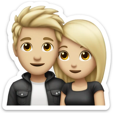 Emo couple hugging  guy with emo hair black lip rings hair and girl with blonde hair sticker