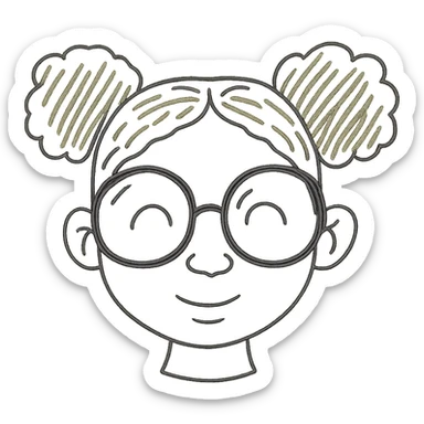 african american girl head with oversize glasses and gray hair in bunches, hand drawn outlined icon sticker